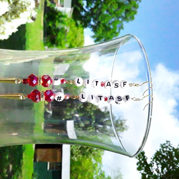 #LitAsF Handmade Earrings With Red Crystals - Picture 4 of 10